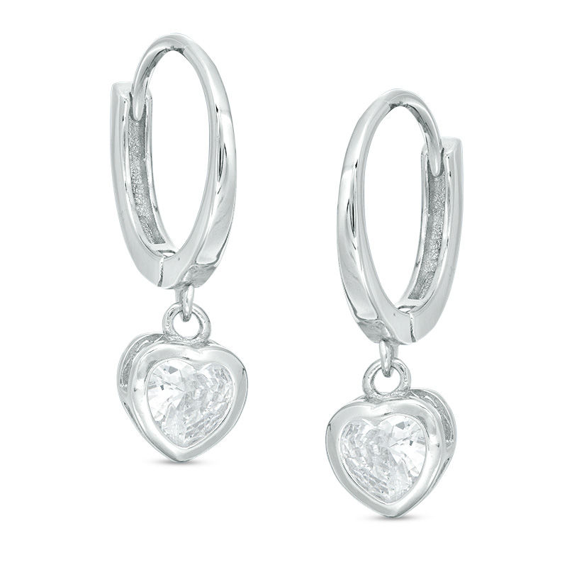 Main Image 1 of 5mm Heart-Shaped Cubic Zirconia Drop Earrings in Sterling Silver