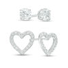 4mm Cubic Zirconia Solitaire and Heart Outline Stud Earrings set in Sterling Silver