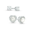 4mm Simulated Pearl Heart Frame and Cubic Zirconia Solitaire Stud Earrings Set in Sterling Silver