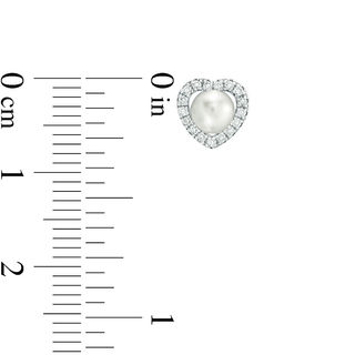 4mm Simulated Pearl Heart Frame and Cubic Zirconia Solitaire Stud Earrings Set in Sterling Silver