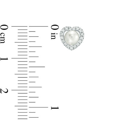 4mm Simulated Pearl Heart Frame and Cubic Zirconia Solitaire Stud Earrings Set in Sterling Silver