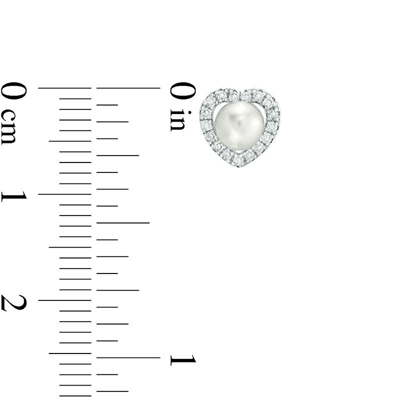 4mm Simulated Pearl Heart Frame and Cubic Zirconia Solitaire Stud Earrings Set in Sterling Silver