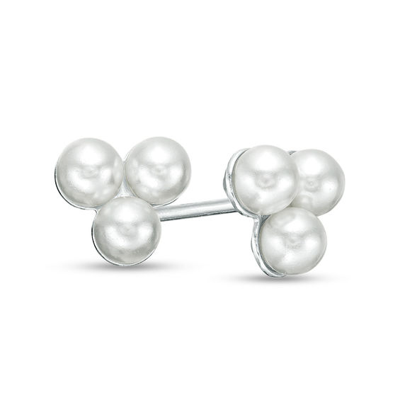 4mm Simulated Pearl Trio Stud Earrings in Sterling Silver