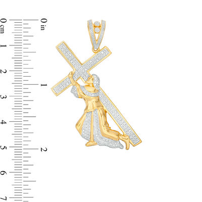 1/20 CT. T.W. Diamond Beaded Jesus with Cross Necklace Charm in Sterling Silver with 14K Gold Plate