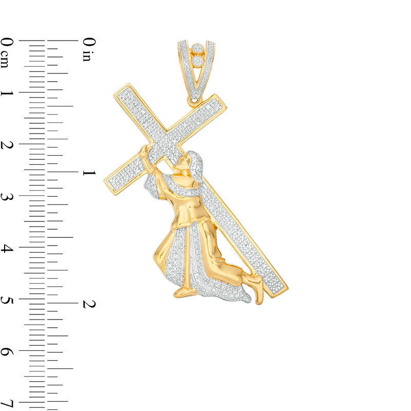 1/20 CT. T.W. Diamond Beaded Jesus with Cross Necklace Charm in Sterling Silver with 14K Gold Plate