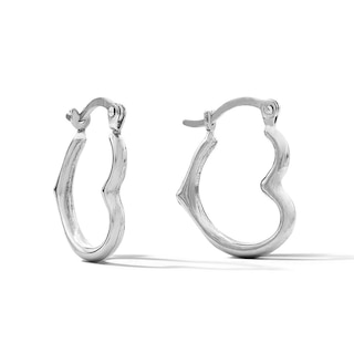 Tilted Heart Tube Hoop Earrings in Hollow Sterling Silver