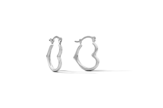 Tilted Heart Tube Hoop Earrings in Hollow Sterling Silver