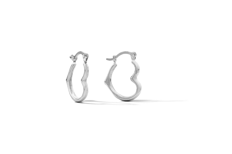 Tilted Heart Tube Hoop Earrings in Hollow Sterling Silver