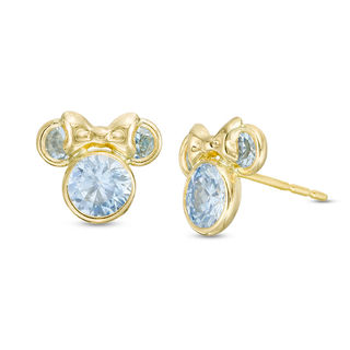 Child's Light Blue Cubic Zirconia ©Disney Minnie Mouse Stud Earrings in 10K Gold
