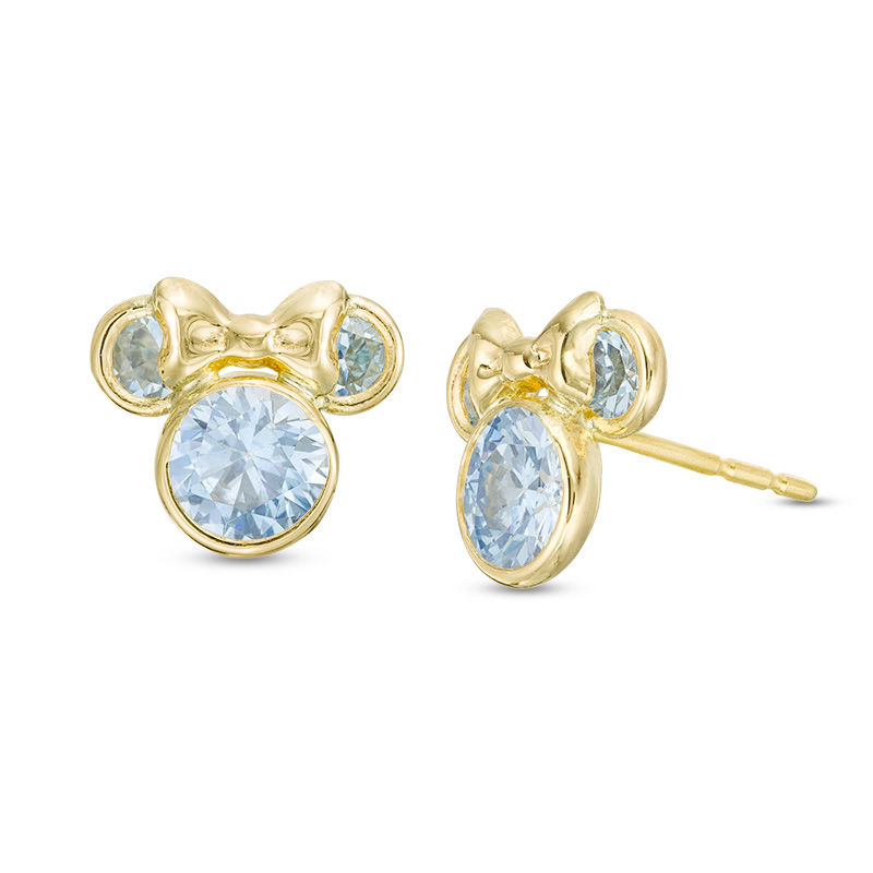 Child's Light Blue Cubic Zirconia ©Disney Minnie Mouse Stud Earrings in 10K Gold