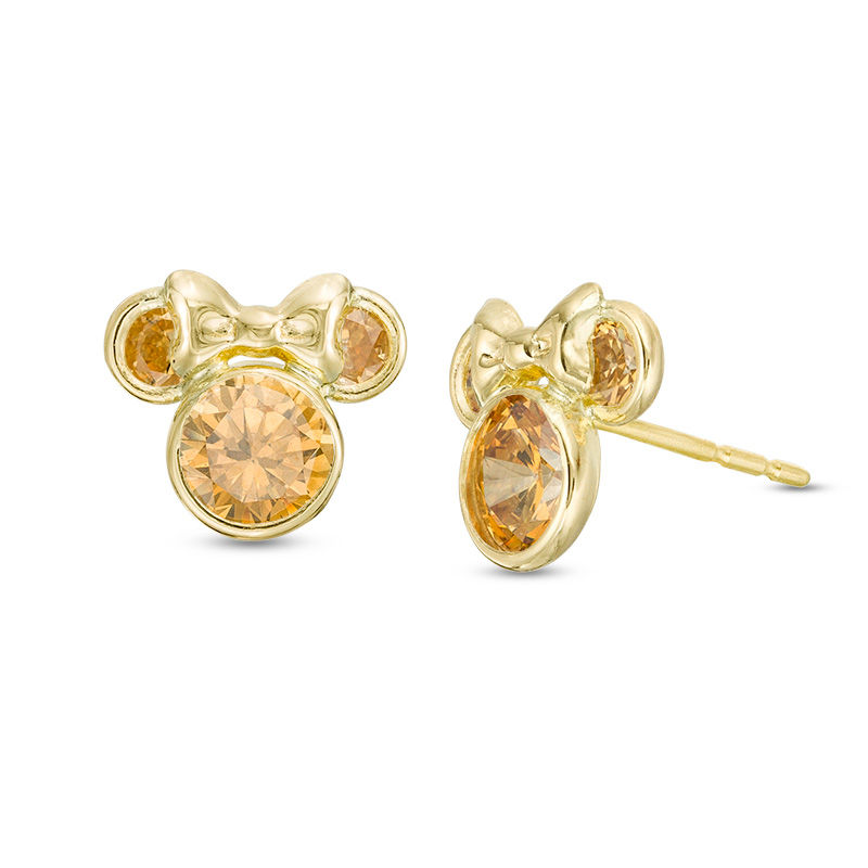 Minnie Mouse Birthstone Earrings 10K Gold Stud