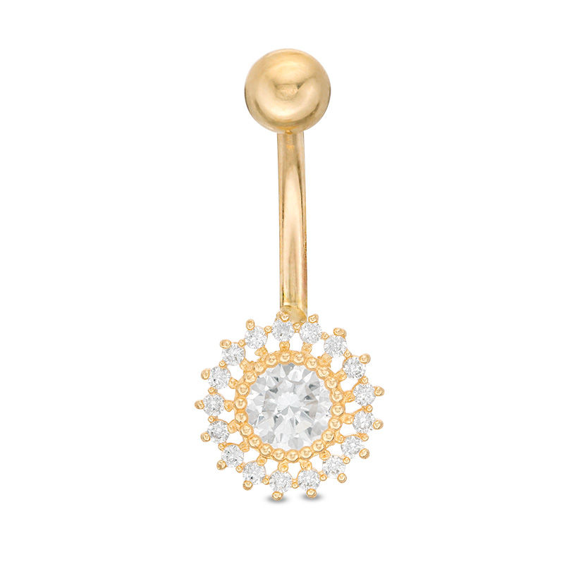 Main Image 1 of 10K Solid Gold CZ Frame Sun Belly Button Ring - 14G 3/8"