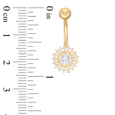 10K Solid Gold CZ Frame Sun Belly Button Ring - 14G 3/8"