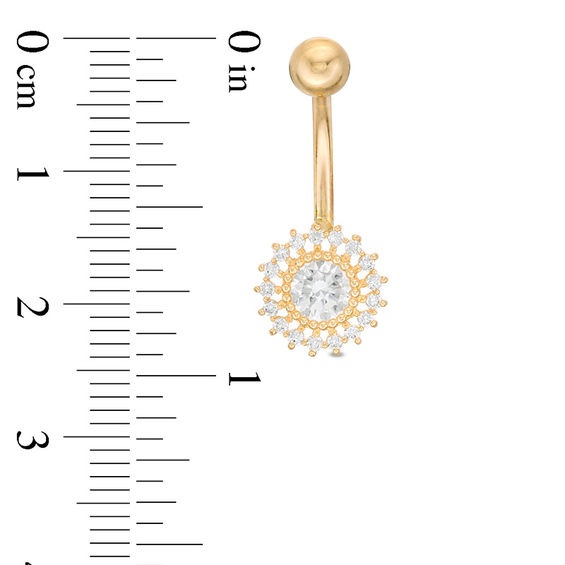 10K Solid Gold CZ Frame Sun Belly Button Ring - 14G 3/8"