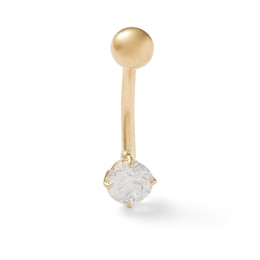 10K Semi-Solid Gold CZ Solitaire Short Curve Belly Button Ring - 14G 3/8&quot;