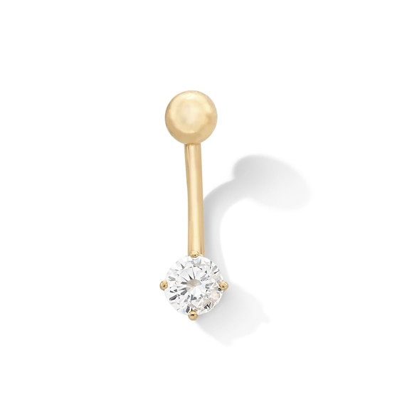 10K Semi-Solid Gold CZ Solitaire Short Curve Belly Button Ring - 14G 3/8"