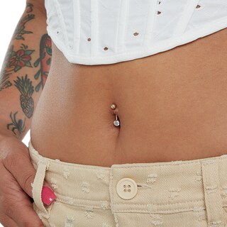 10K Semi-Solid Gold CZ Solitaire Short Curve Belly Button Ring - 14G 3/8"