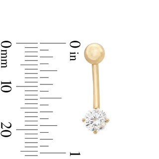10K Semi-Solid Gold CZ Solitaire Short Curve Belly Button Ring - 14G 3/8"