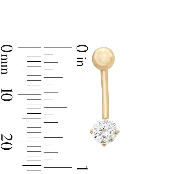 10K Semi-Solid Gold CZ Solitaire Short Curve Belly Button Ring - 14G 3/8"