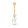 Thumbnail Image 1 of 014 gauge Emerald-Cut Cubic Zirconia Dangle Belly Button Ring in 10K Gold