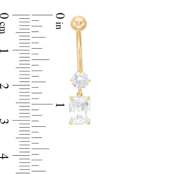 014 gauge Emerald-Cut Cubic Zirconia Dangle Belly Button Ring in 10K Gold