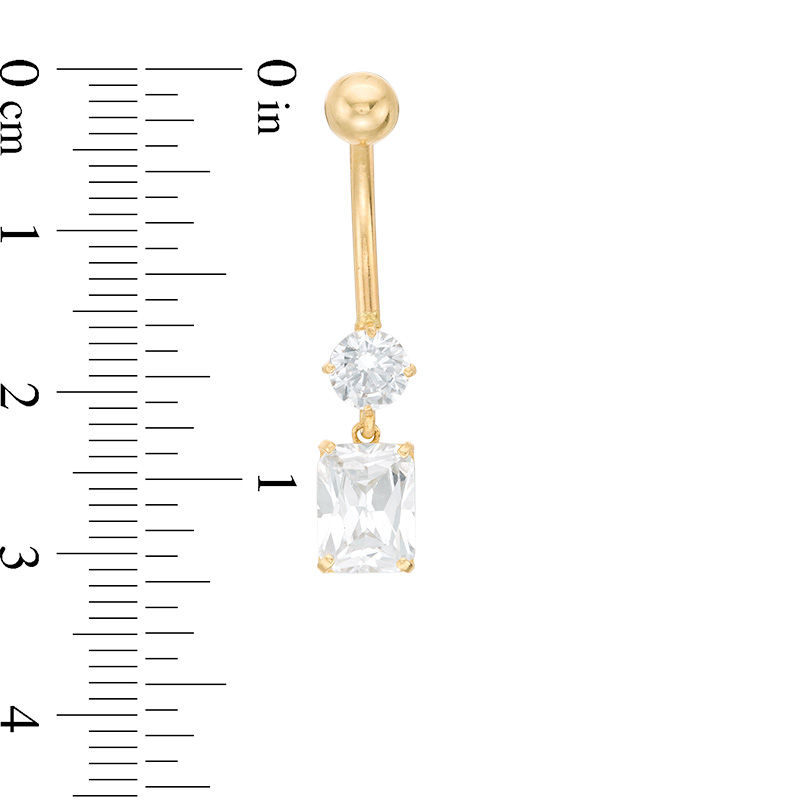 Main Image 2 of 014 gauge Emerald-Cut Cubic Zirconia Dangle Belly Button Ring in 10K Gold