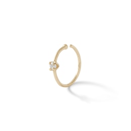14K Solid Gold Diamond Accent Solitaire Nose Hoop - 20G 5/16&quot;