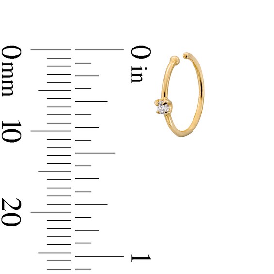 14K Solid Gold Diamond Accent Solitaire Nose Hoop - 20G 5/16"