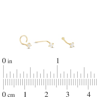 14K Semi-Solid Gold CZ Bone, L-Shape and Screw Nose Stud Set