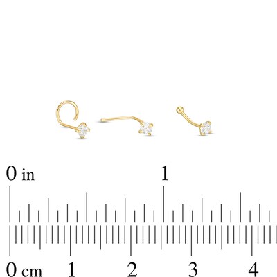 14K Semi-Solid Gold CZ Bone, L-Shape and Screw Nose Stud Set