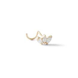 022 gauge Marquise Cubic Zirconia Trio Floral Nose Stud in 14K Semi-Solid Gold