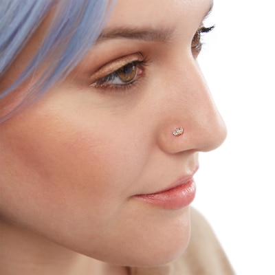 14K Semi-Solid Gold CZ Marquise Floral Screw Nose Stud - 22G