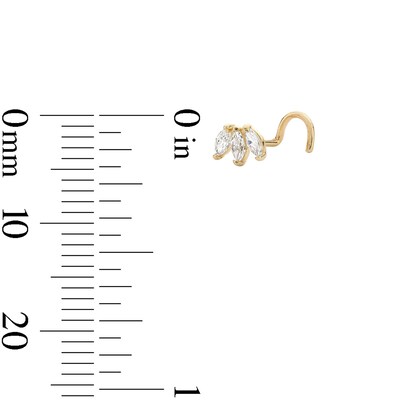 14K Semi-Solid Gold CZ Marquise Floral Screw Nose Stud - 22G