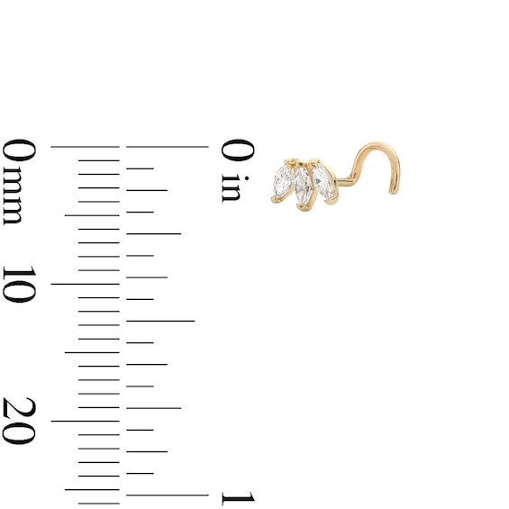 14K Semi-Solid Gold CZ Marquise Floral Screw Nose Stud - 22G