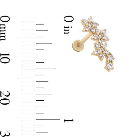 14K Tube Gold CZ Five Star Stud - 18G 5/16"