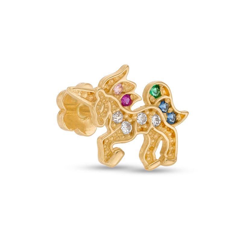 Main Image 1 of 019 Gauge Multi-Color Cubic Zirconia Beaded Unicorn Cartilage Barbell in 14K Gold