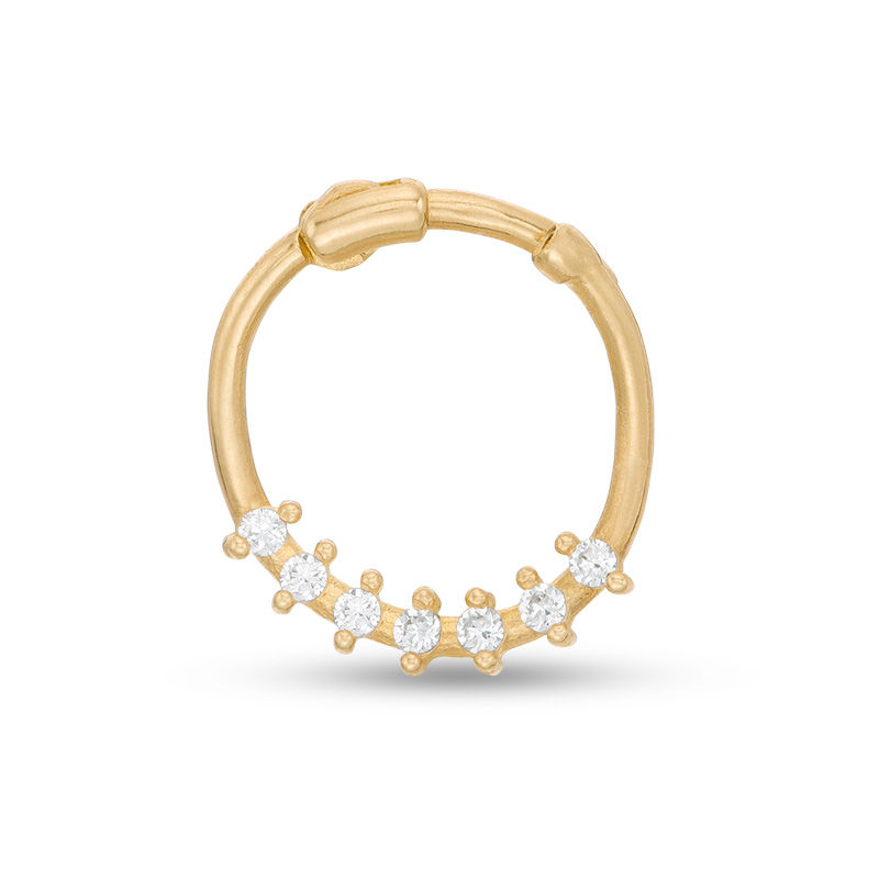 Main Image 1 of 14K Gold CZ Seven Stone Hinged Hoop - 20G 5/16"