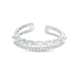 Adjustable Marquise and Round Cubic Zirconia Double Row Midi/Toe Ring in Solid Sterling Silver