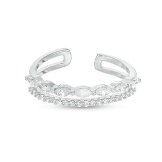 Solid Sterling Silver CZ Marquise and Round Double Row Midi/Toe Ring
