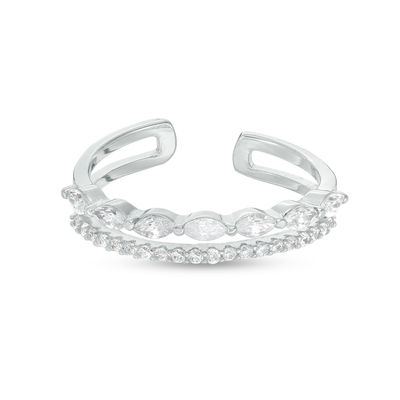 Solid Sterling Silver CZ Marquise and Round Double Row Midi/Toe Ring