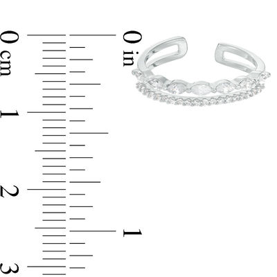 Solid Sterling Silver CZ Marquise and Round Double Row Midi/Toe Ring