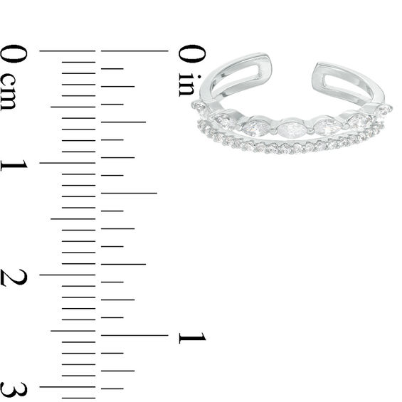 Solid Sterling Silver CZ Marquise and Round Double Row Midi/Toe Ring