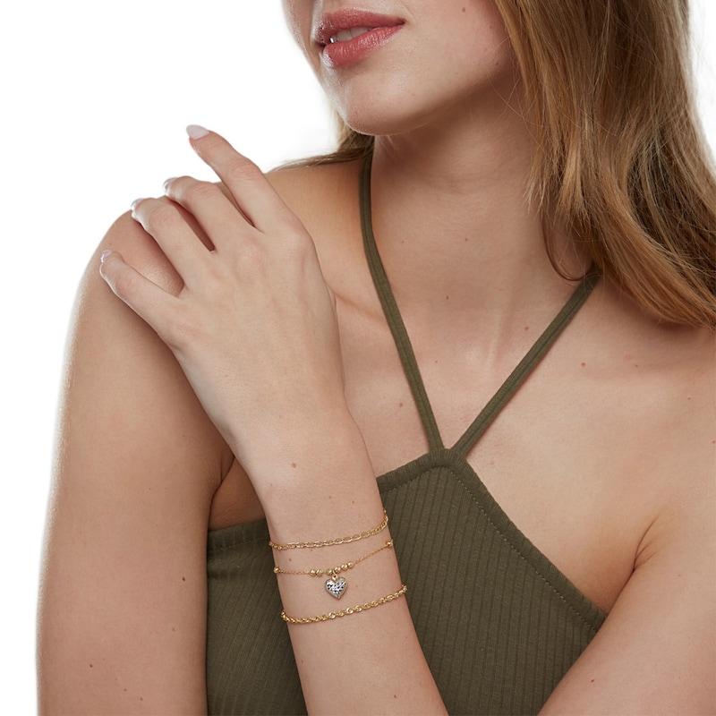 Main Image 4 of 030 Gauge Bead Station with Heart Charm Bracelet in 10K Solid Gold - 7.5"