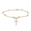 Thumbnail Image 1 of 030 Gauge Bead Station with Cross Charm Bracelet in 10K Two-Tone Gold - 7.5"
