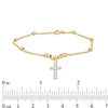Thumbnail Image 2 of 030 Gauge Bead Station with Cross Charm Bracelet in 10K Two-Tone Gold - 7.5"