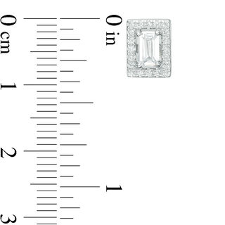 Emerald-Cut Cubic Zirconia Frame Stud Earrings in Sterling Silver