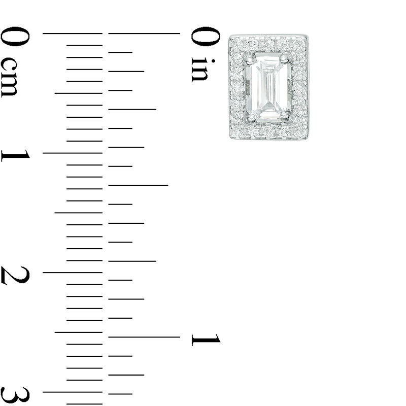 Main Image 2 of Emerald-Cut Cubic Zirconia Frame Stud Earrings in Sterling Silver