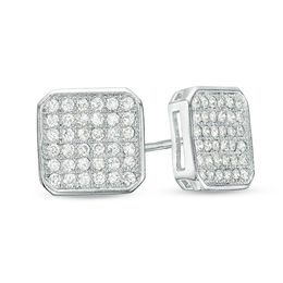 Cubic Zirconia Square Composite Stud Earrings in Solid Sterling Silver