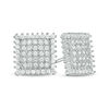 Cubic Zirconia Square Composite Framed Stud Earrings in Sterling Silver
