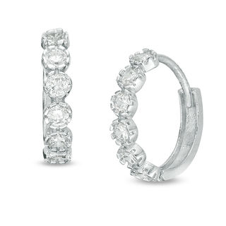 Cubic Zirconia Five Stone Huggie Hoop Earrings in Solid Sterling Silver